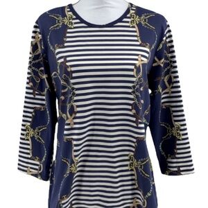 J. McLaughlin Signature Top Equestrian Print Stripes Catalina Cloth